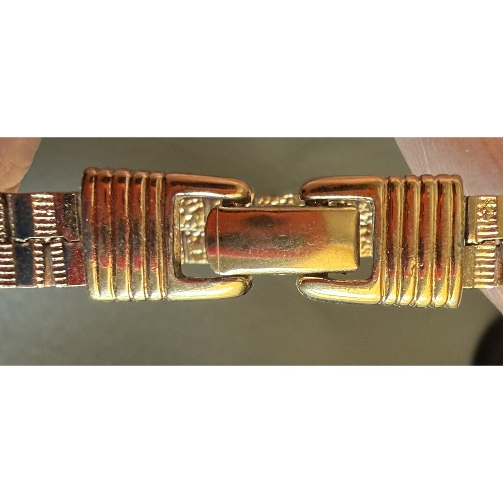 Vintage Gold Tone Flat Ribbed Nugget Textured Bracelet Classic Elegant 7.25 - Picture 7 of 8